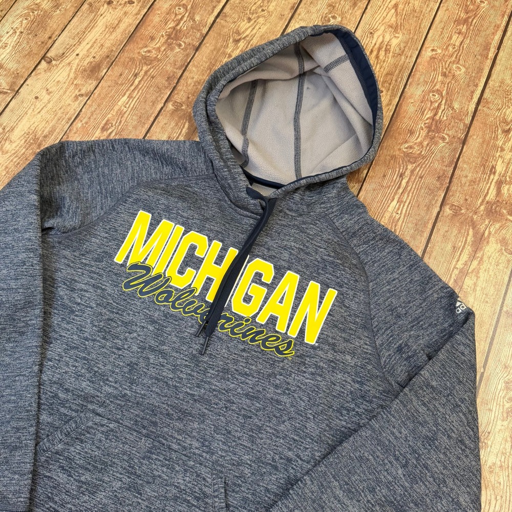 Adidas Michigan Wolverines Hoodie Mens Small Blue ClimaWarm Fleece Thumbholes